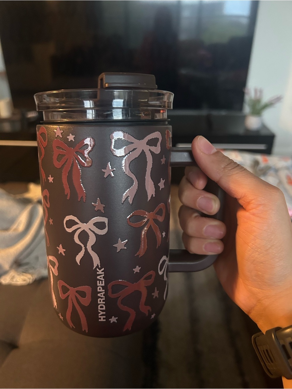 Brown/ribbon print hydropeak travel mug